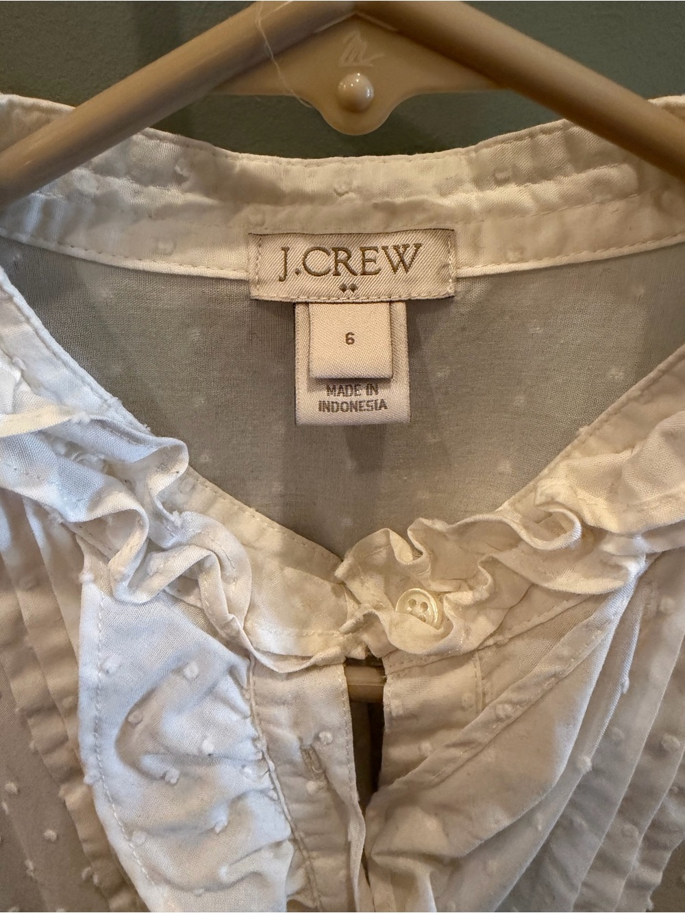 J. Crew White Ruffle Front Dot-Texture Short Sleeve Shirt - Picture 4 of 6